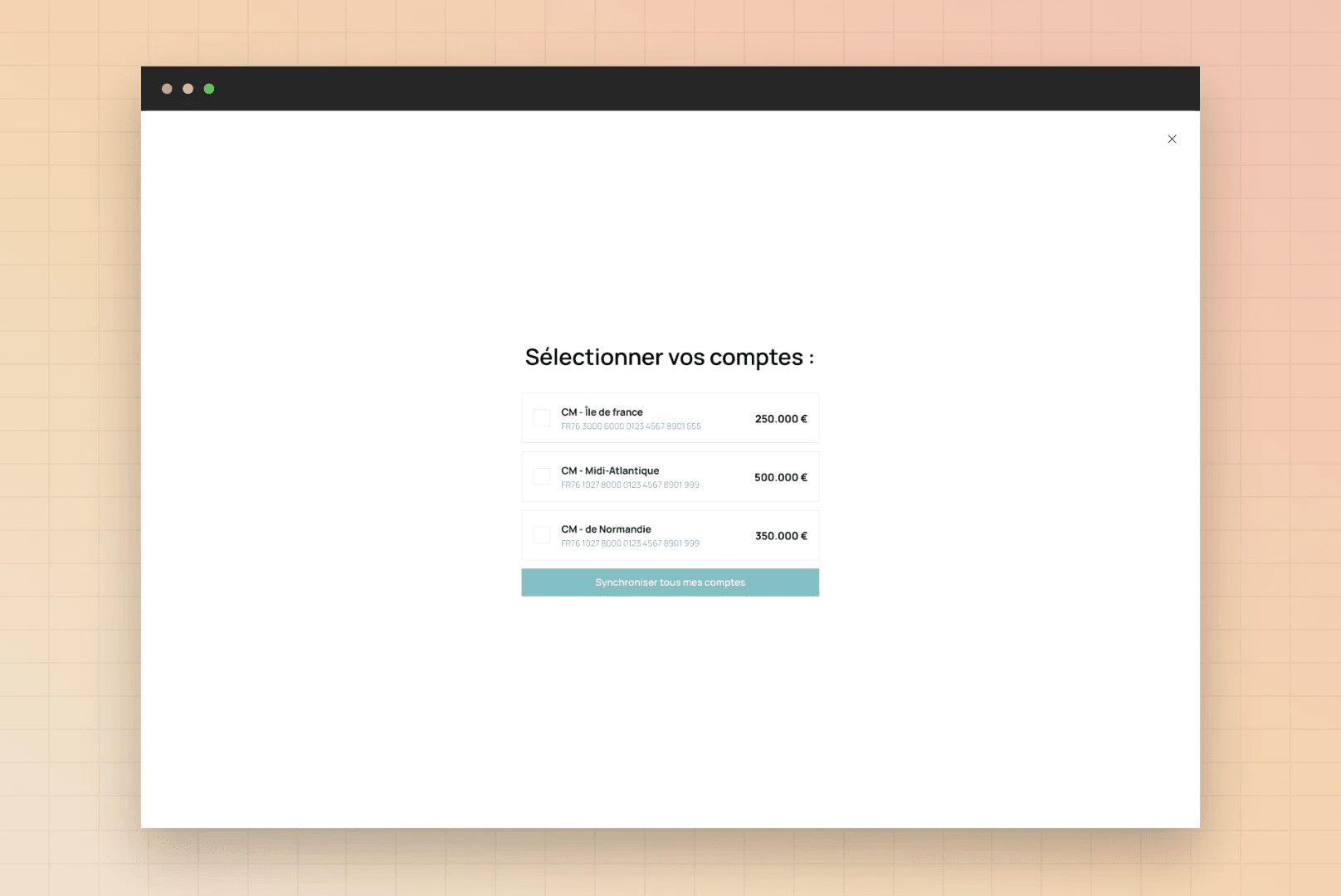 Sélection des comptes