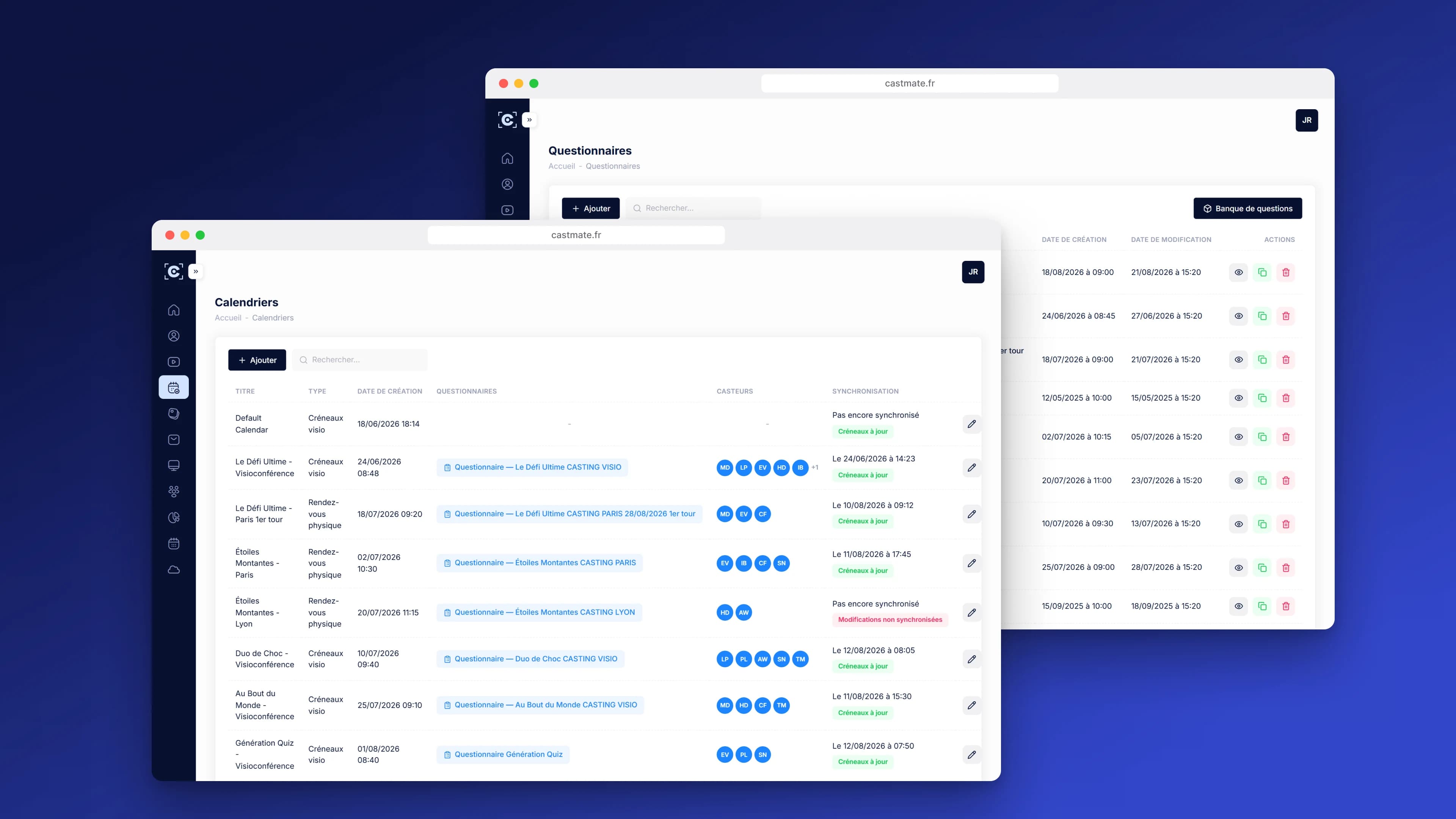 Castmate — questionnaires et calendriers