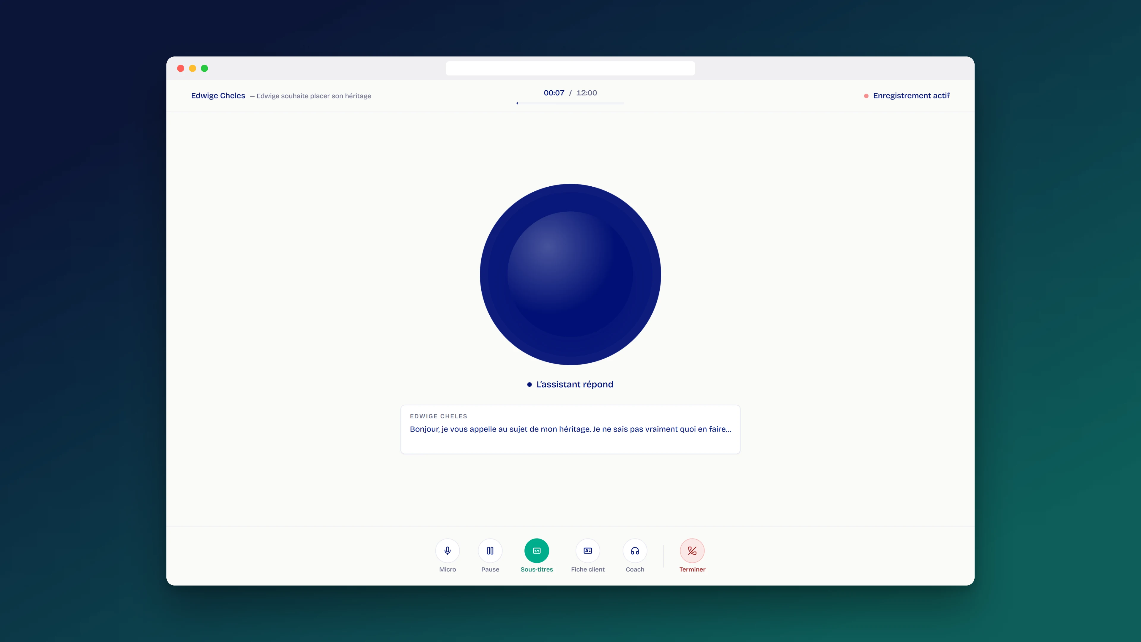 Session vocale avec le client IA
