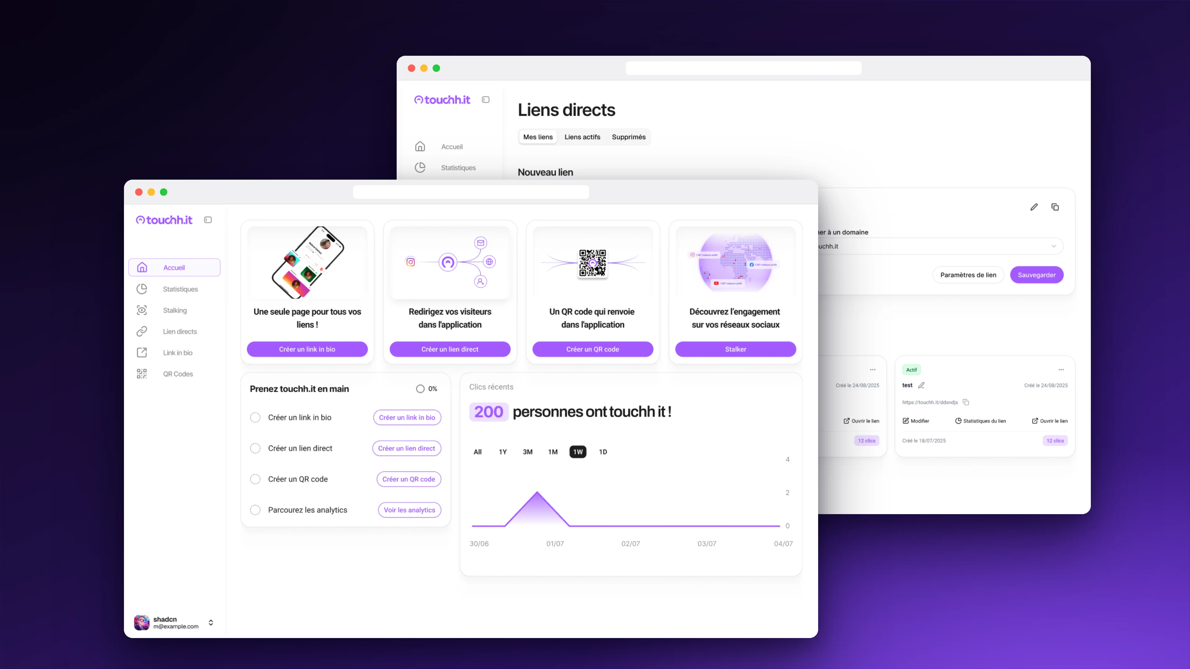 Touchh.it — tableau de bord et liens directs