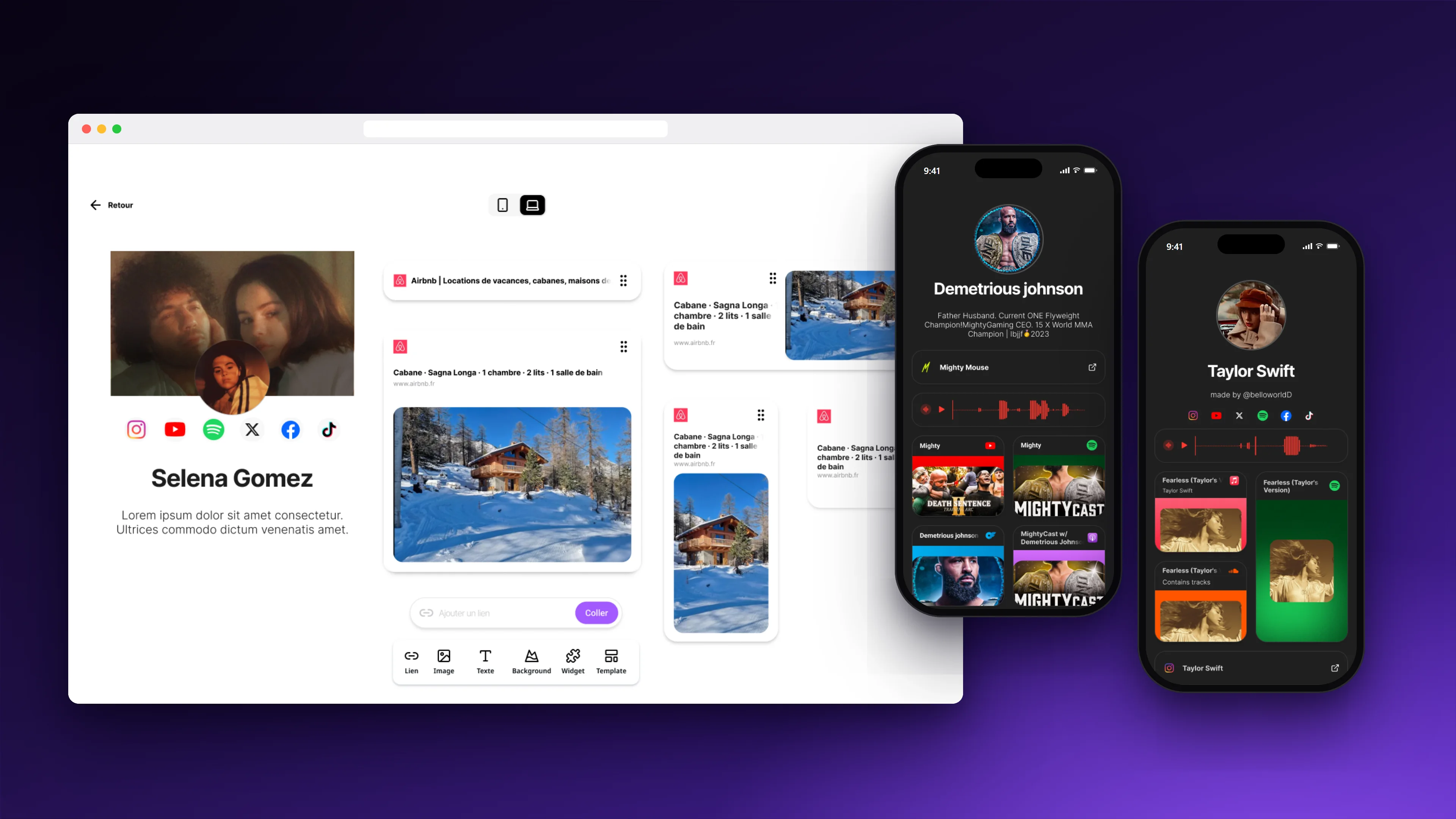 Touchh.it — page link in bio publiée, desktop et mobile